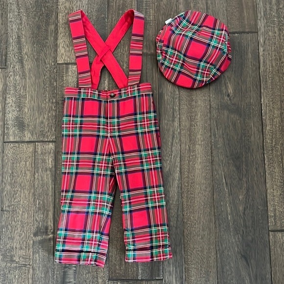 NWT Plaid Suspender Pants and Cap